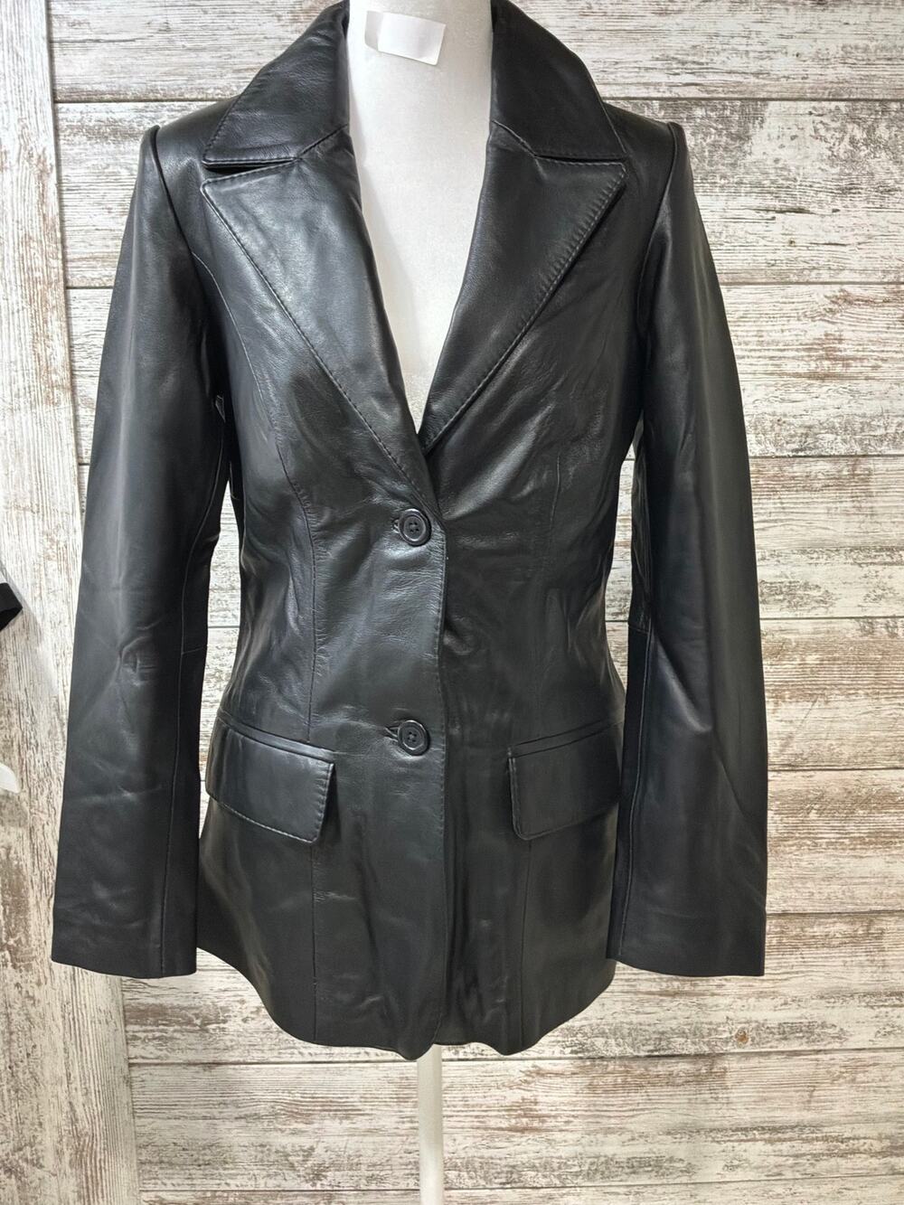 NWT Vicenza Black Lambskin Leather Blazer Women XS